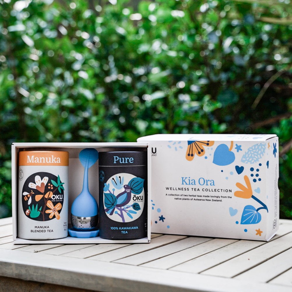 OKU Kia Ora Gift Box, complete set with Pure tea, Manuka tea and infuser