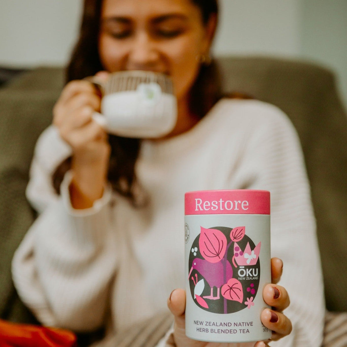 OKU Restore tea lifestyle shot