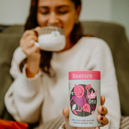 OKU Restore tea lifestyle shot
