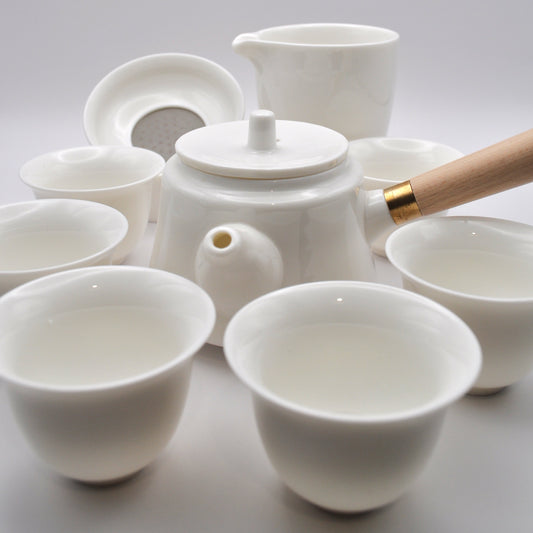 White Ceramic Teapot with Side Handle Tea Set