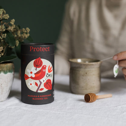 OKU Protect tea brewed in a cup